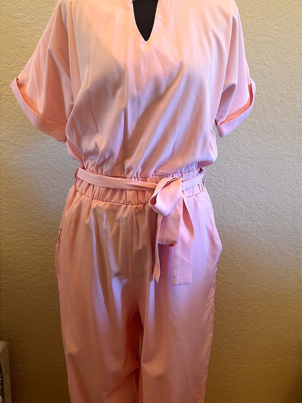 Light Pink Belted Jumpsuit